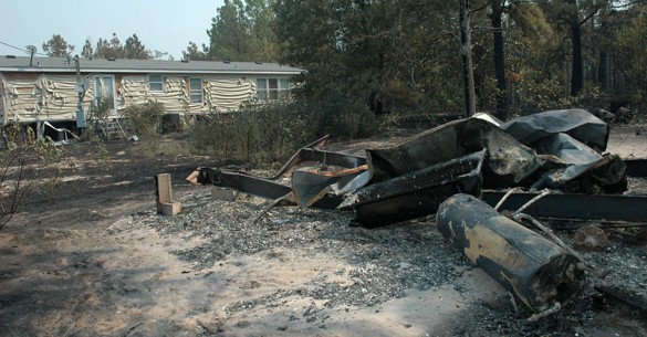 A house damaged by wildfire