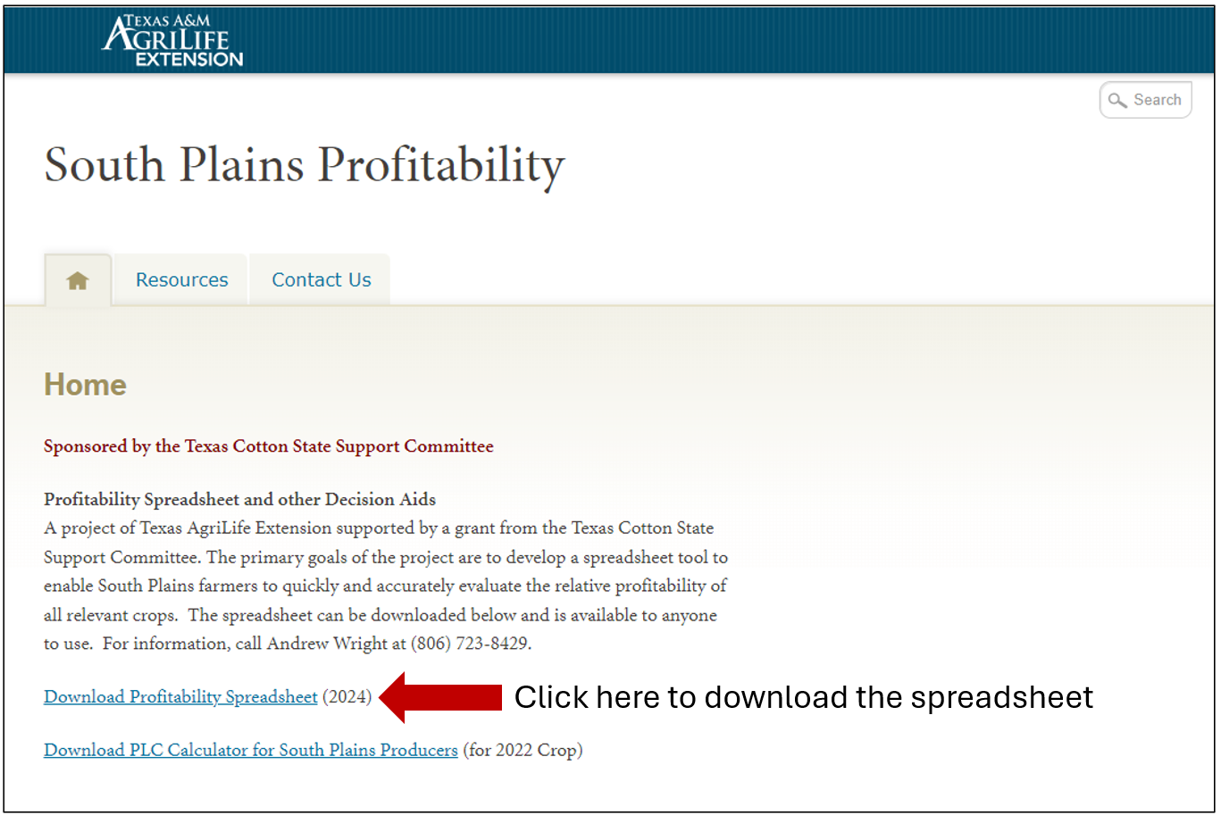Picture of the South Plains Profit website