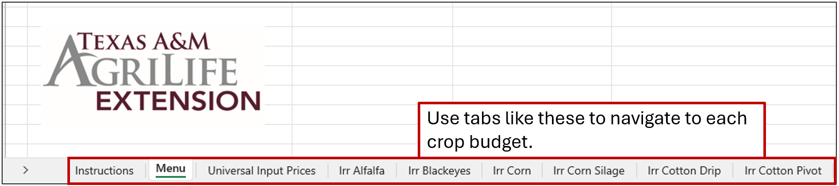 Picture of spreadsheet tabs