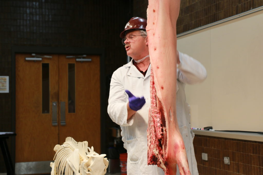 Davey Griffin discussing pork carcass evaluation