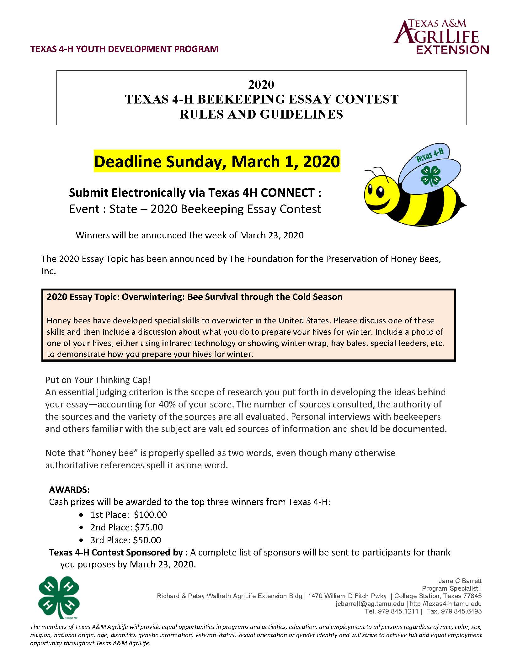 2020 Beekeeping Essay Contestpage1 Bell County 4 H