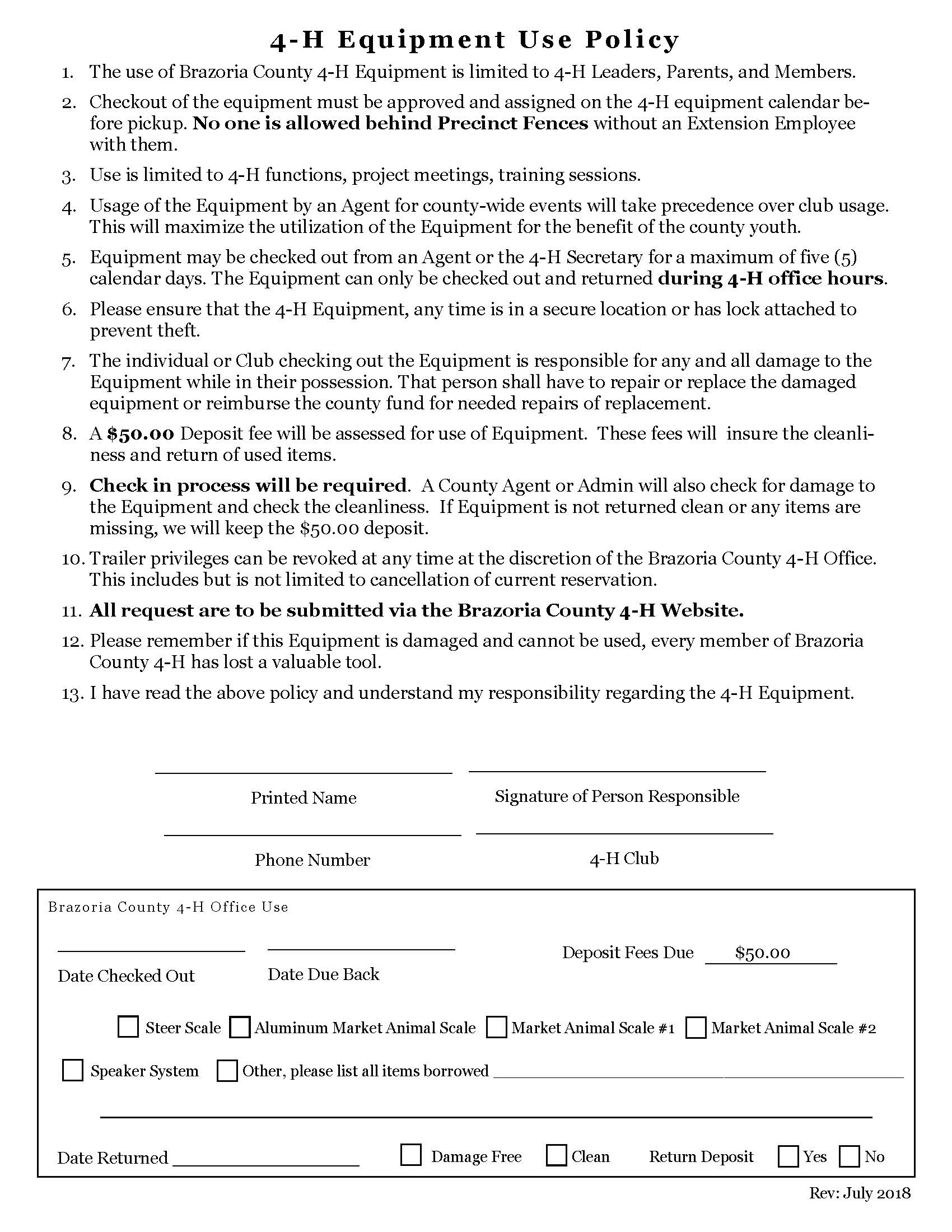 4H Equipment Rental Brazoria County 4H