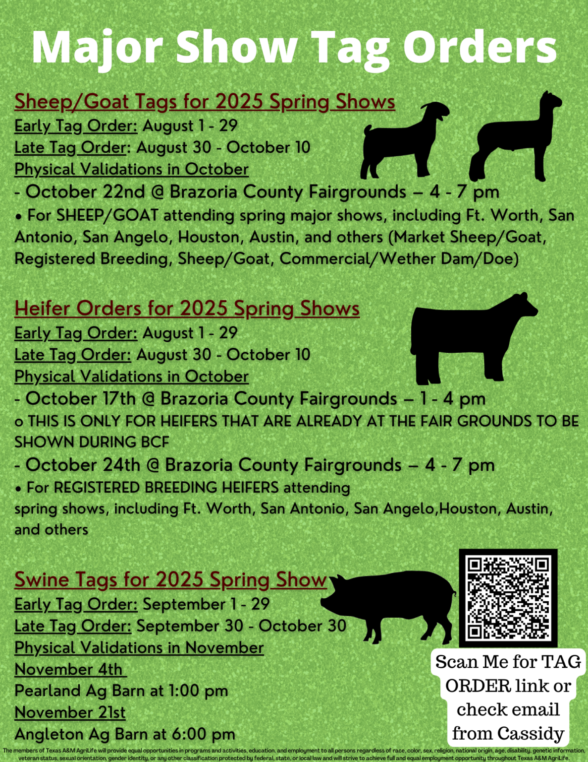 SheepGoat Tags for 2022 Spring Shows Early Tag Order August 1 – 30 Late Tag Order August 31 – October 14 Physical Validations in October – October 25th @ Brazoria County Fairgrounds – 3 – 7 pm • F (4)