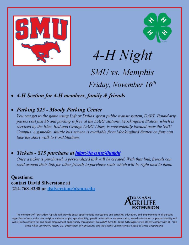 4H Night SMU vs. Memphis Game Dallas County 4H