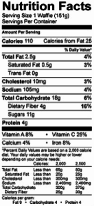 nutrition facts label for sweetheart waffles 