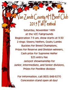 VZC 4-H Beef Club 2015 Fall Festival