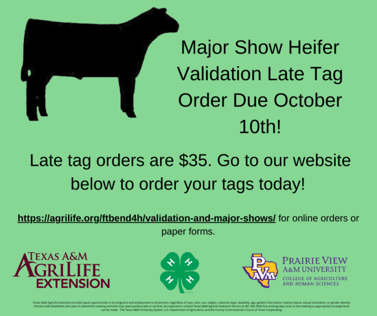 Major Show Heifer Validation Order Due Oct 10