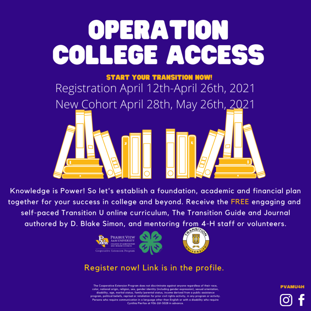 PVAMU 4H Operation College Access Registration DEADLINE
