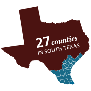 map of 27 counties in South Texas