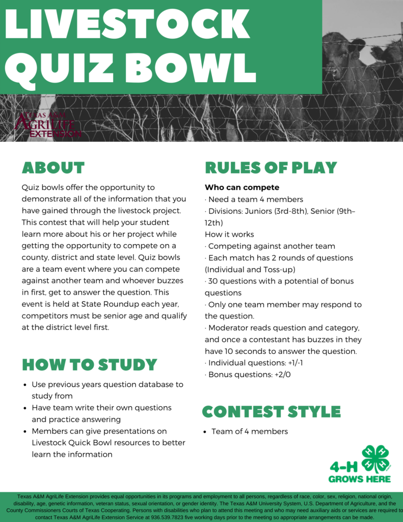 Livestock Quiz Bowl Montgomery County 4H