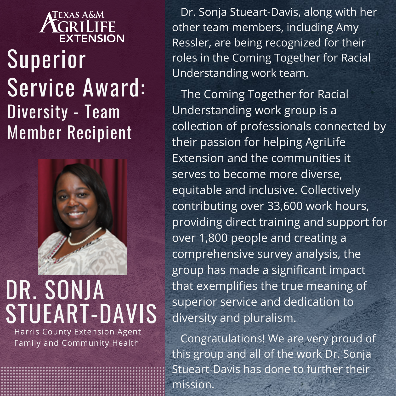 Superior Service Award – Sonja Stueart-Davis