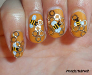 bee nail art by Wonderful Wolf