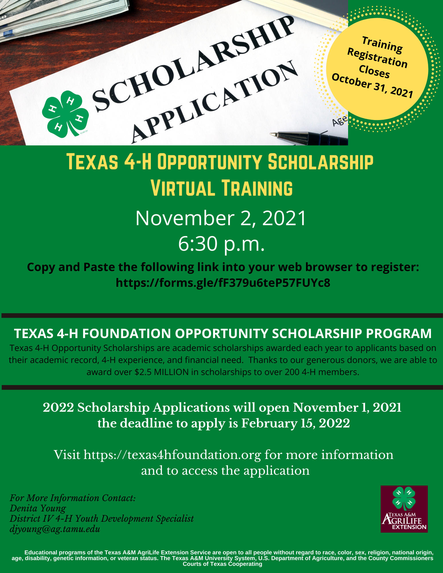 2022 Texas 4-H Opportunity Scholarship Training Tarrant County 4-H