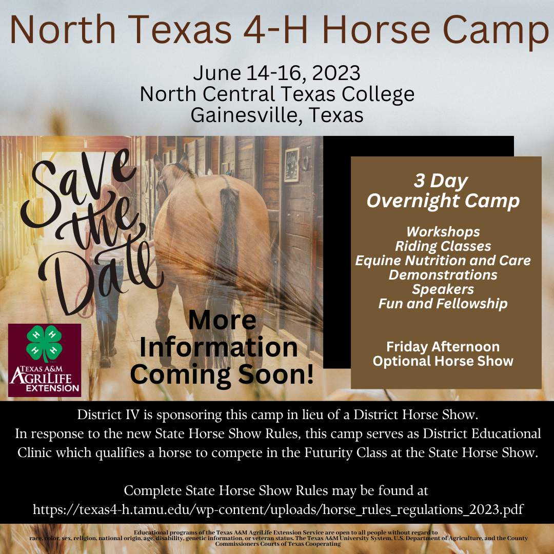 Save the Date District 4H Horse Camp Tarrant County 4H Making