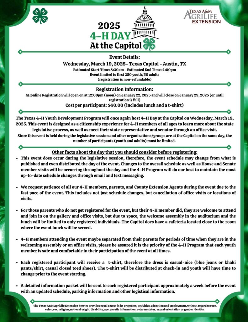 Texas 4-H Day at the Capitol – Registration is Open | Tarrant County 4 ...