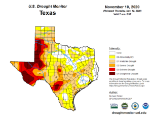 US Drought Monitor map for Texas as of November 10.