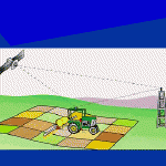 Diagram of tractor in field; satellite in sky