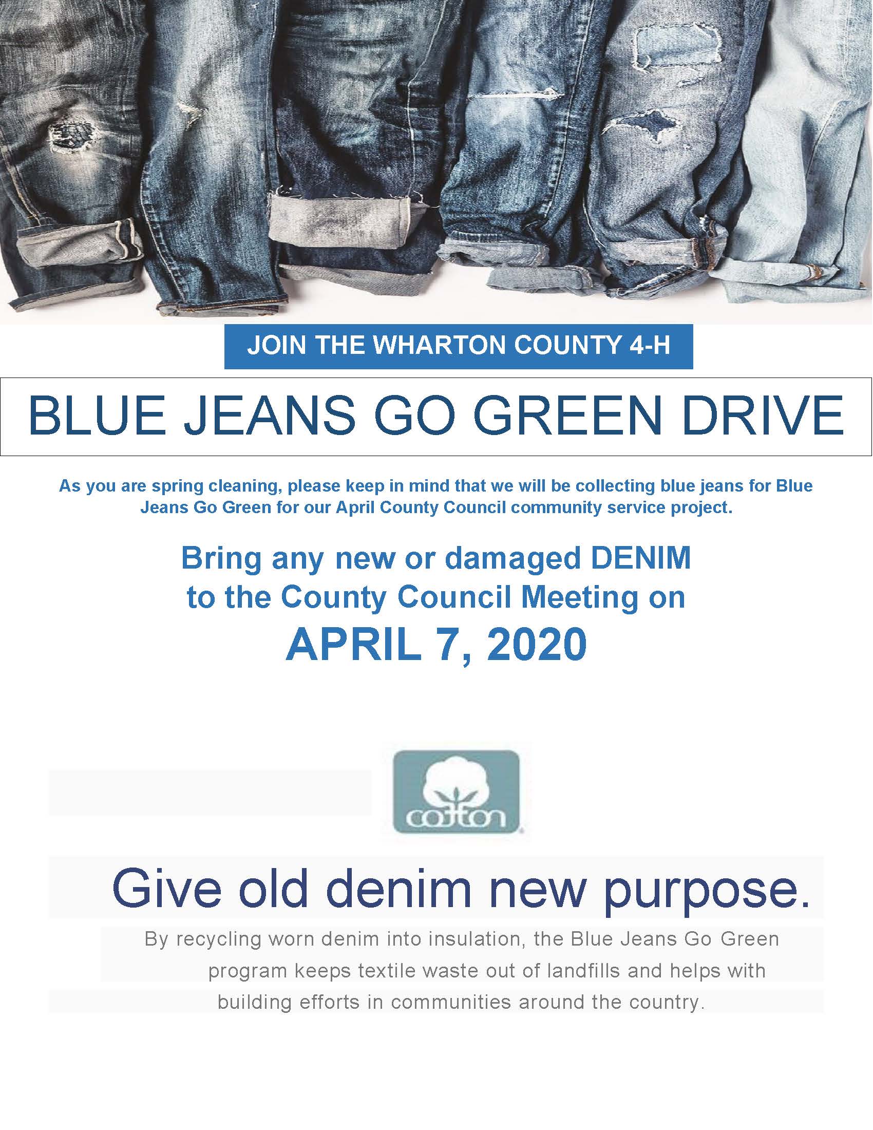 Blue Jean Go Green Drive | Wharton County 4-H