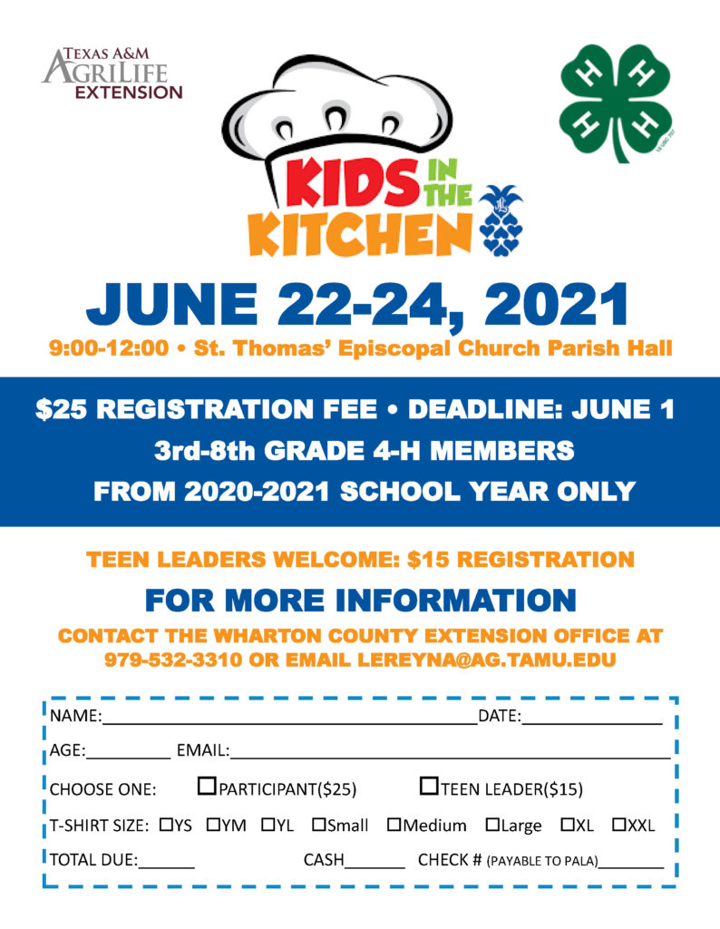 Kids in the Kitchen Registration Wharton County 4H
